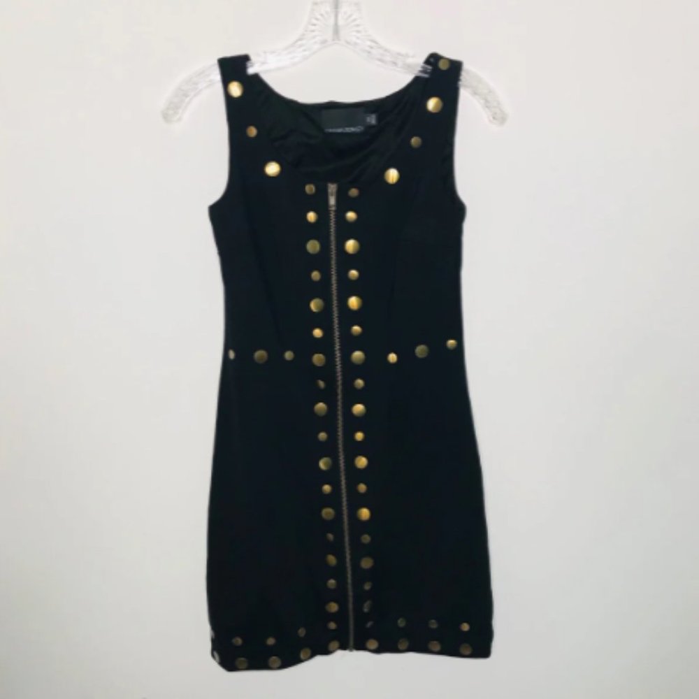 Cynthia Rowley gold brass detail fitted stretch party cocktail dress Anthropolog
